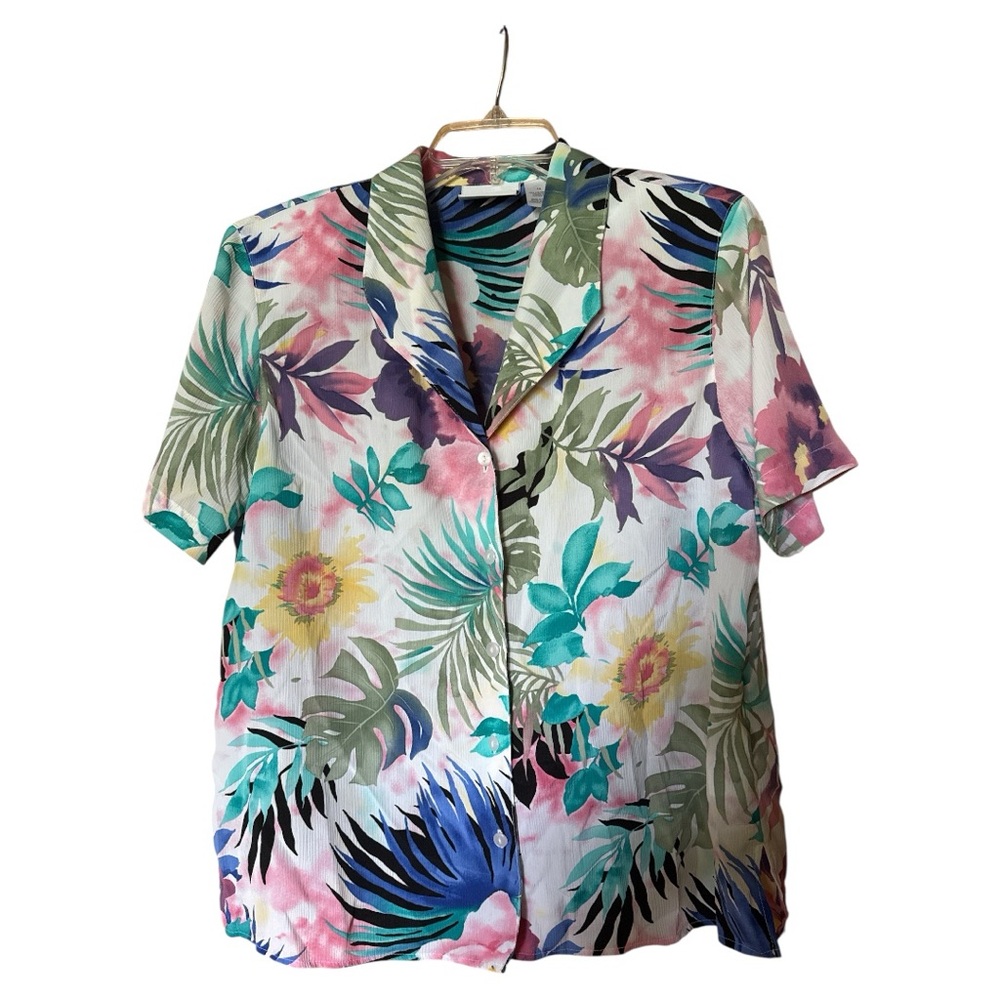 Alfred Dunner‎ Women’s Short Sleeve Hawaiian Floral Blouse Top Size 14 Vacation